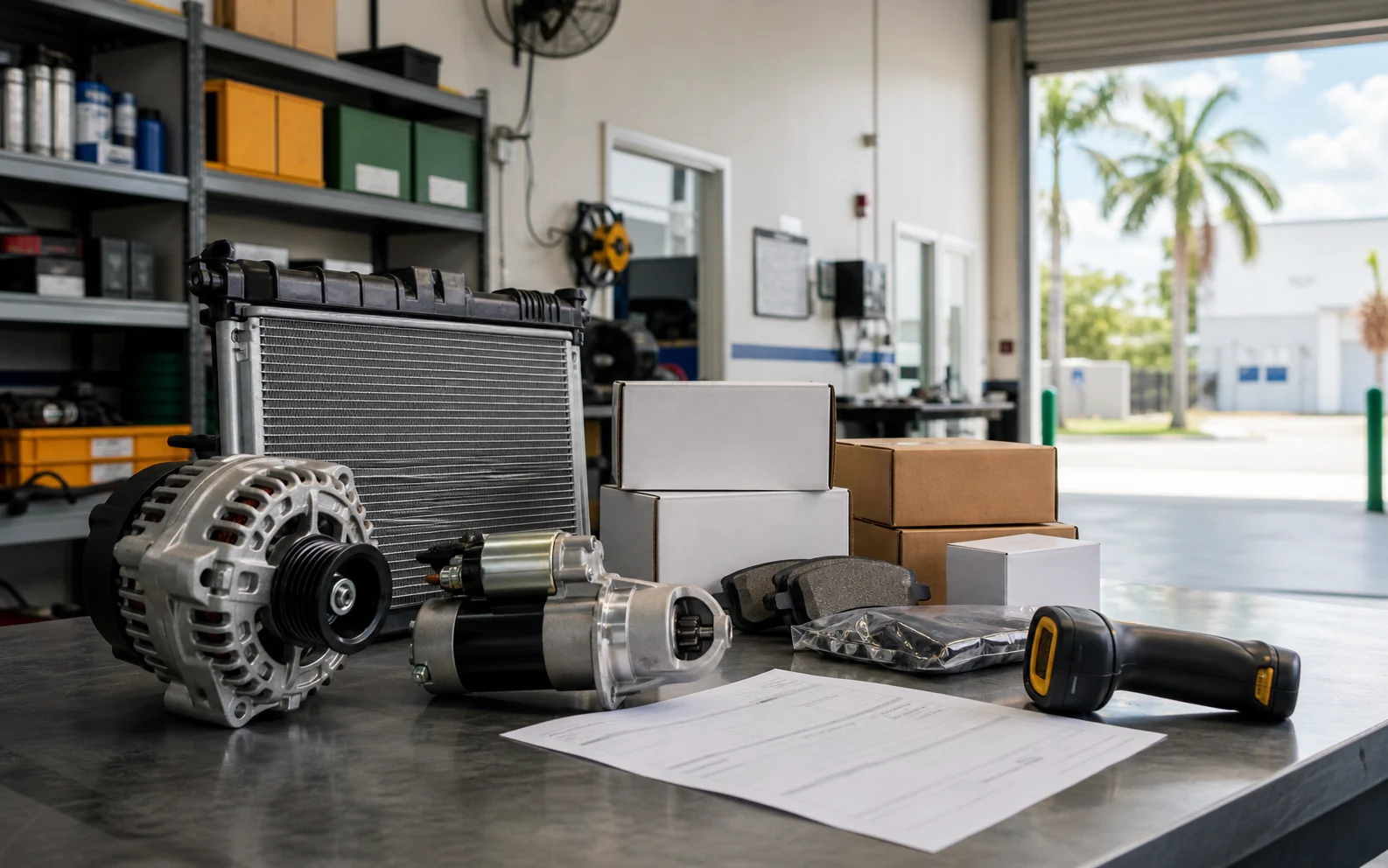 Radiador, alternador, motor de arranque y componentes listos para verificacion